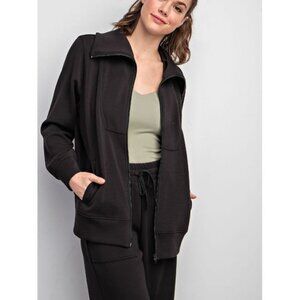 #2182 Rae Mode NWOT Black Modal Scuba Full Zip Jacket Size 1X-2X Pockets